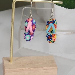 Colorful Floral Flip-Flop Earrings Hippie Boho 60s Fun Handmade Earrings 925